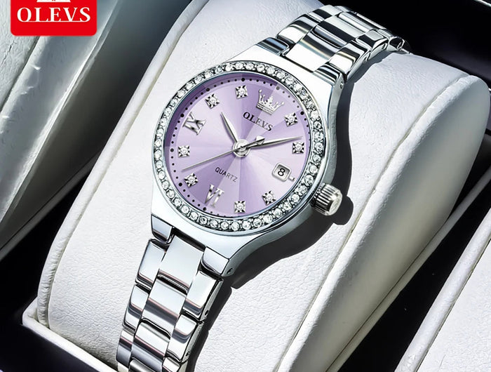 OLEVS 5628 Orologio al quarzo da donna Orologio da polso impermeabile luminoso in acciaio inossidabile con scala di diamanti e funzione data platinumshop