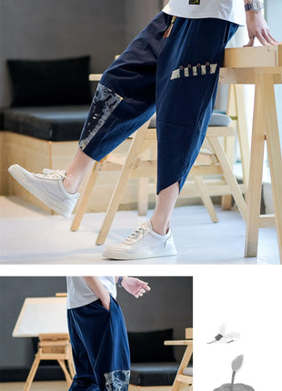 Pantaloni Kimono giapponesi da uomo in cotone traspirante Samurai Abbigliamento Pantaloni da uomo Stampa allentata Pantaloncini Harem retrò Pantaloni Hip Hop Harajuku