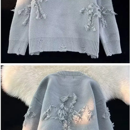 2026 Street Style Broken Holes Sweaters for Men Autumn Winter Thick Knitted O Neck Pullovers Vintage Casual Couple Sweater Coats
