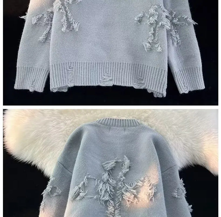 2026 Street Style Broken Holes Sweaters for Men Autumn Winter Thick Knitted O Neck Pullovers Vintage Casual Couple Sweater Coats