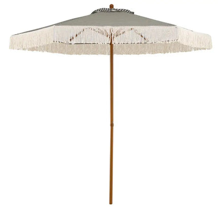 Parasol de terrasse de 2,1 mètres avec franges, parasol de plage de protection solaire avec pompons bohèmes - Vert
