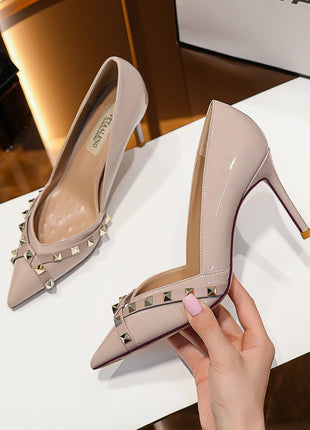 【Misurati la lunghezza dei piedi prima di ordinare】Scarpe da donna con tacco a spillo sottile e punta a punta con rivetti, scarpe eleganti da festa 120-CHC-33 platinumshop