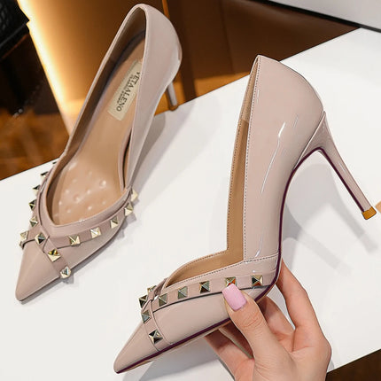 【Misurati la lunghezza dei piedi prima di ordinare】Scarpe da donna con tacco a spillo sottile e punta a punta con rivetti, scarpe eleganti da festa 120-CHC-33 platinumshop