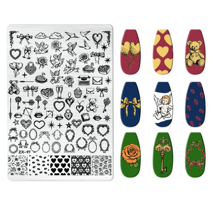 Flowers Love Nail Stamping Newspaper Splice Theme Irregular Stamping Plates Letter Nail Art Printing Stencil Tool Big Size Tools