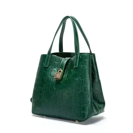 CH Large Capacity Handbag Luxury Brand Temperament Letter Print with Lock Design 2025 Trendy Women's Crossbody Bag PlatiNum