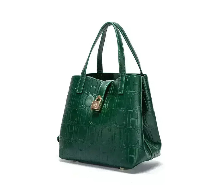 CH Large Capacity Handbag Luxury Brand Temperament Letter Print with Lock Design 2025 Trendy Women's Crossbody Bag PlatiNum