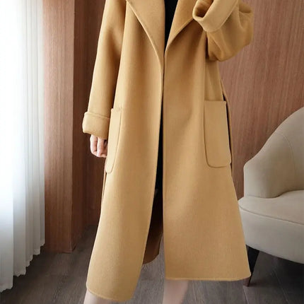 100% Wool Coat Women's Wear 2026 Autumn/Winter Fashion Temperament Double sided Cashmere Coats with Belt Elegant Long Overcoat
