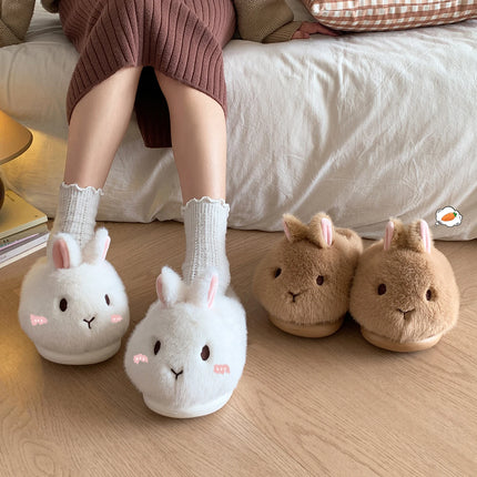 Cute Brown Bunny Plush Slippers Women Winter Warm Rebound Soft Sole House Shoes Indoor Fuzzy Non-Slip Comfortable Home Footwear