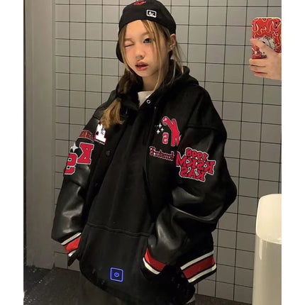 Bomber Jacket Men Women Flocking Hip Hop Loose Casual Patchwork Coat Unisex Embroidery High Street Varsity Baseball Outwear 2023