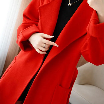 100% Wool Coat Women's Wear 2026 Autumn/Winter Fashion Temperament Double sided Cashmere Coats with Belt Elegant Long Overcoat