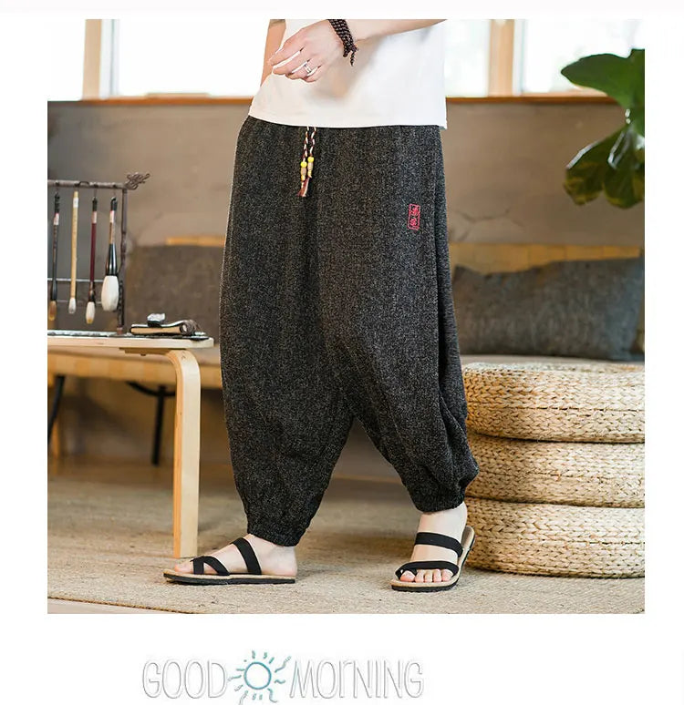 Pantaloni da jogging in seta di ghiaccio da uomo pantaloni casual stile Harajuku cinese da uomo pantaloni sportivi Harlem allentati ricamati streetwear 5XL
