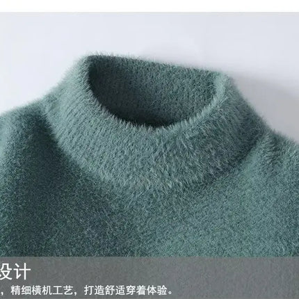 2024 New Men's Plush Sweater Pullovers Korean Winter Warm O Neck Black Sweater High Quality Cool Top Fashionable Men's Clothing