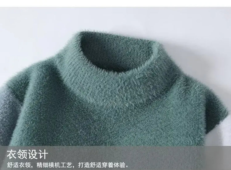 2024 New Men's Plush Sweater Pullovers Korean Winter Warm O Neck Black Sweater High Quality Cool Top Fashionable Men's Clothing