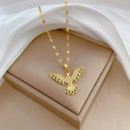 Trendy Phoenix Stainless Steel Cubic Zirconia Necklaces For Women Men Gold Color Metal Crystal Necklace Party Everyday Jewelry PlatiNum