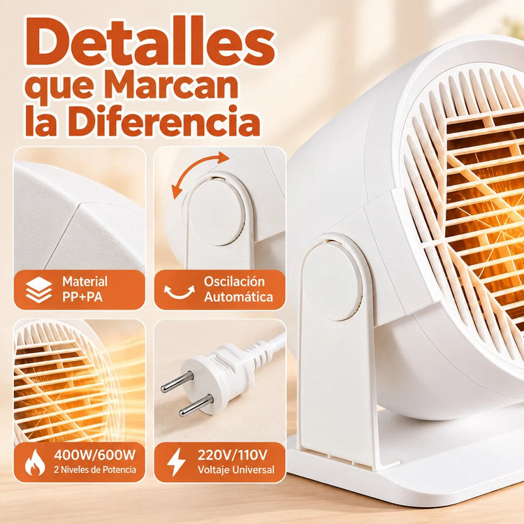 600W Portable Mini Electric Heater with Automatic Oscillation and 2 Power Levels, Compact Low-Consumption Desktop Heater for Home and Office, 16x10x17cm White