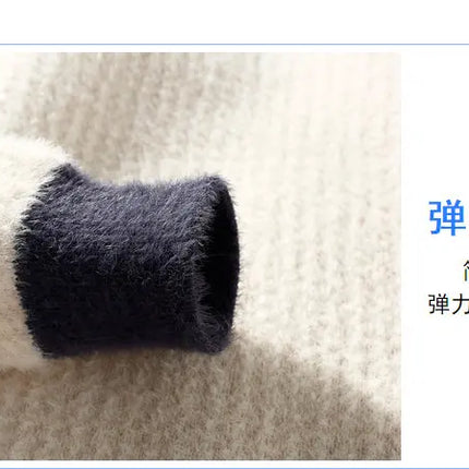 2023 Winter/Autumn Mink velvet High-Quality Fashion Trend Plaid Pattern Sweater Men Casual Loose Warm Sweaters Men Comfortable