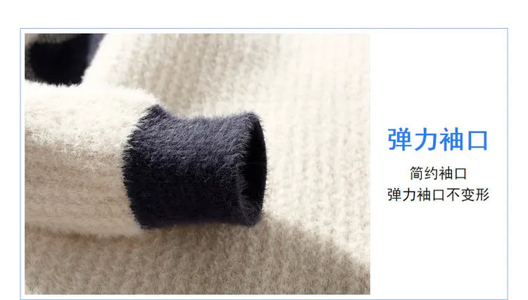 2023 Winter/Autumn Mink velvet High-Quality Fashion Trend Plaid Pattern Sweater Men Casual Loose Warm Sweaters Men Comfortable