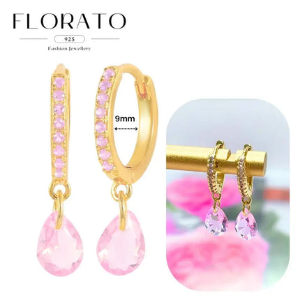 Lussuosa geometria 925 orecchio in argento sterling Ago rosa serie zircone orecchini a cerchio pendenti dolce moda regali di gioielli da sposa platinumshop