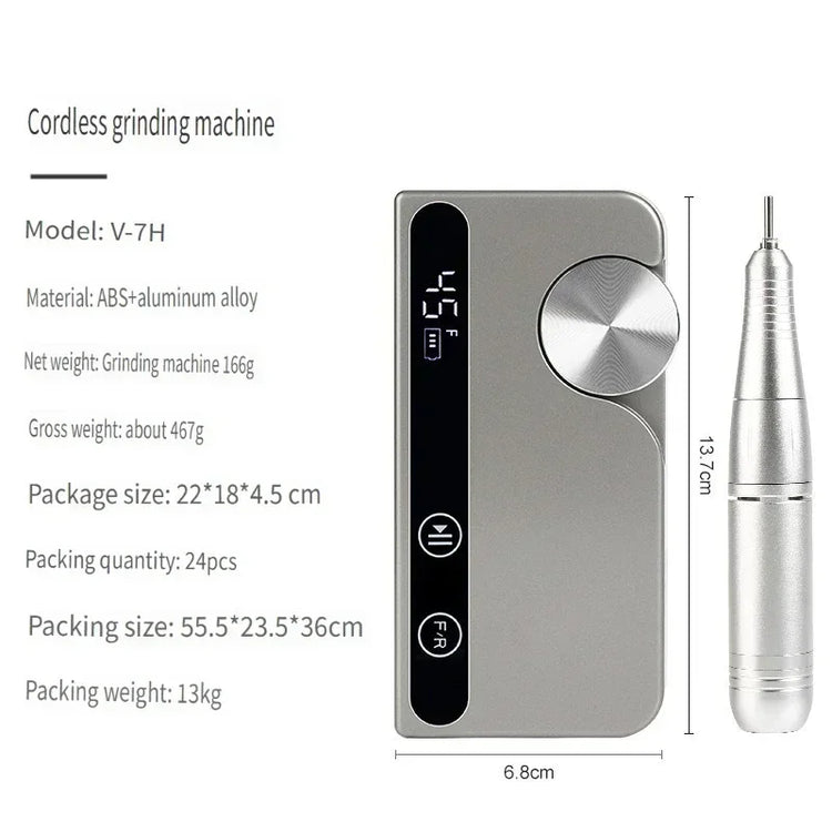 Wireless Portable Rechargeable Electric Nail Polishing Machine New Cordless Nail Surface Polisher Gel Nail Remover Professional Home Salon Manicure Pedicure Care Tool For DIY Nail Art Design