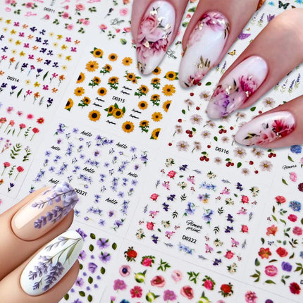 30sheets White Flower Nail Art Stickers 3D Rhinestones Floral Nail Decals 5.5*6.5cm Self Adhesive White Flower Nail Decorations