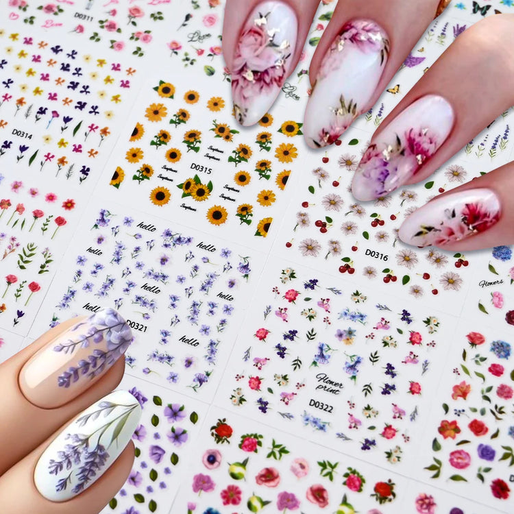 30sheets White Flower Nail Art Stickers 3D Rhinestones Floral Nail Decals 5.5*6.5cm Self Adhesive White Flower Nail Decorations