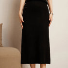 Luxury 100% Cashmere Mid-Calf Pencil Skirt Simple Basic Style Women Solid Color Autumn Winter High Waist Slimming Knitted Skirt PlatiNum