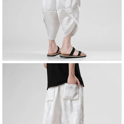 Pantaloncini in Seta Ghiaccio da Uomo, Stile Cinese, Estivi, Comodi, Pantaloni Harem Vintage Traspiranti, Tinta Unita, Lunghezza al Polpaccio