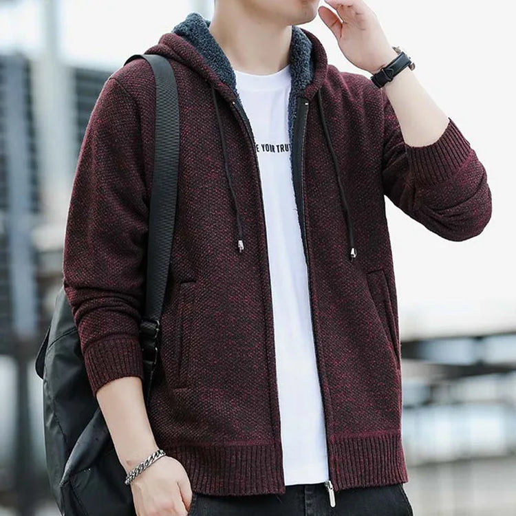 Thickened Fleece Lined Men's Casual Jacket Coat Autumn Winter Outerwear Fashionable Youth Style Zipper Closure Short Length