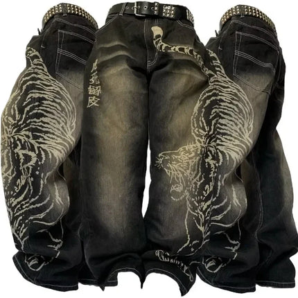 Jeans Larghi da Donna Y2K Gothic Hip Hop Joker con Stampa Retrò e Ricami a Lettere, Nuova Moda Americana 2026