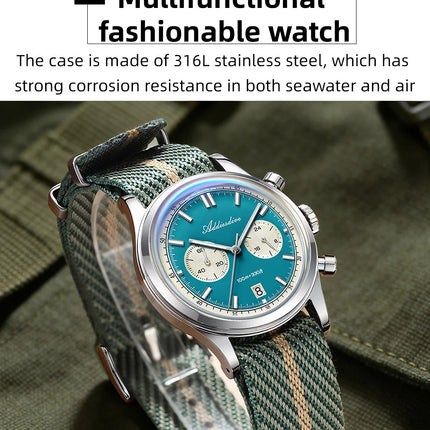 ADDIESDIVE AD2542 Luxury Quartz Chronograph Watch for Men Japanese 0S21 Movement 38mm Stainless Steel Case BGW9 Lume 100M Waterp