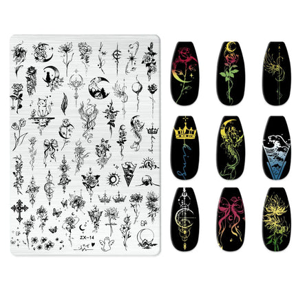 Flowers Love Nail Stamping Newspaper Splice Theme Irregular Stamping Plates Letter Nail Art Printing Stencil Tool Big Size Tools