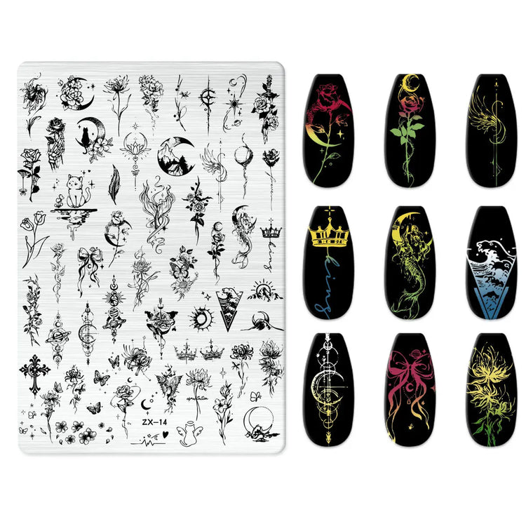 Flowers Love Nail Stamping Newspaper Splice Theme Irregular Stamping Plates Letter Nail Art Printing Stencil Tool Big Size Tools
