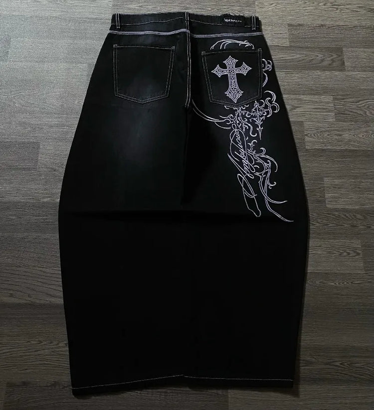 Jeans Larghi da Donna Y2K Gothic Hip Hop Joker con Stampa Retrò e Ricami a Lettere, Nuova Moda Americana 2026
