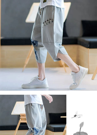 Pantaloni Kimono giapponesi da uomo in cotone traspirante Samurai Abbigliamento Pantaloni da uomo Stampa allentata Pantaloncini Harem retrò Pantaloni Hip Hop Harajuku