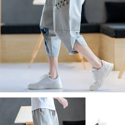 Pantaloni Kimono giapponesi da uomo in cotone traspirante Samurai Abbigliamento Pantaloni da uomo Stampa allentata Pantaloncini Harem retrò Pantaloni Hip Hop Harajuku