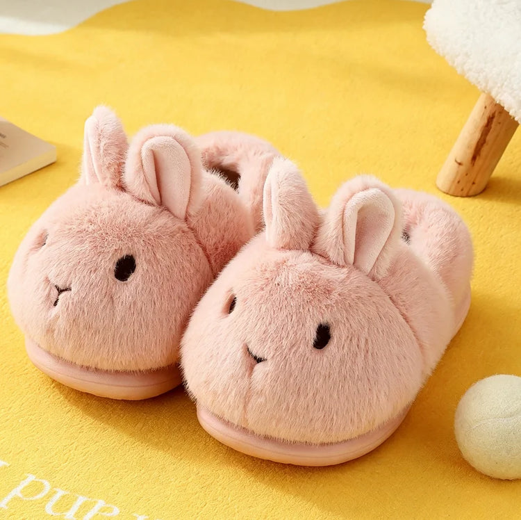 Novelty Cartoon Rabbit Slippers For Women Upright Ear Bunny Fluffy Plush Mules Woman Warm Full Back Home Slippers Winter Shoes