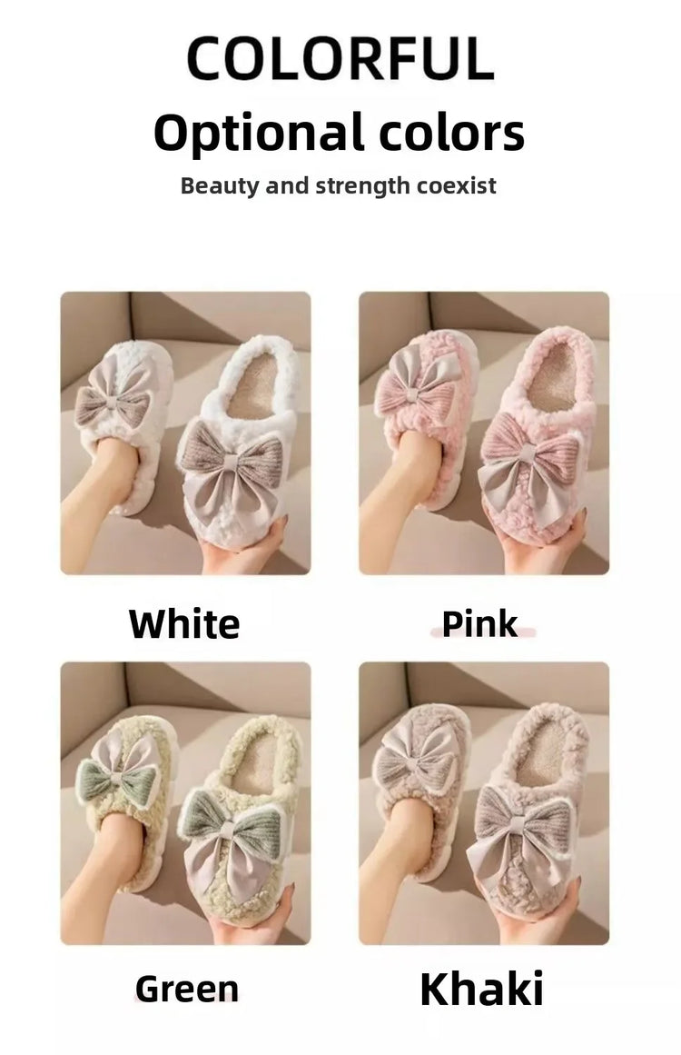 Winter Cute Butterfly Cotton Slippers for Women Non Slip Thick Sole Fluffy Indoor House Shoes Warm Maternity Home Footwear