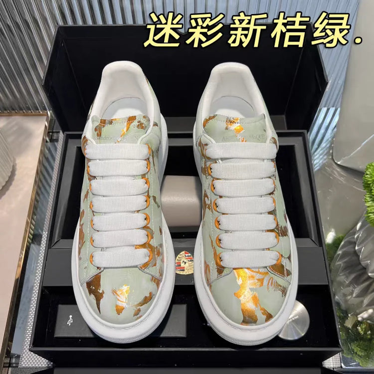 American European Fashion Casual Shoes Unisex White Platform Sneakers Man Sport Shoes In Printing Leather Women Heighten Loafers