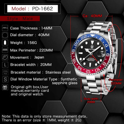 Nuovo Orologio Meccanico Automatico PAGANI DESIGN GMT 2026 per Uomo, Ghiera in Ceramica, Impermeabile 100ATM, Orologio Sportivo Nautico da Immersione, Orologio da Polso Maschile in Acciaio Inossidabile + Reloj Hombre + Scatol