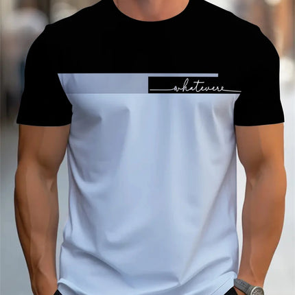 Men's Summer Letter Pattern Printed T-shirt Breathable Comfortable Simple Round Neck Men's T-shirt Outdoor Sports Casual Top