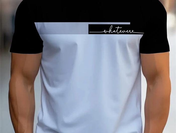 Men's Summer Letter Pattern Printed T-shirt Breathable Comfortable Simple Round Neck Men's T-shirt Outdoor Sports Casual Top