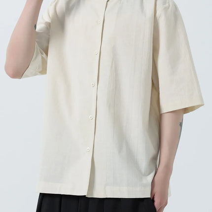 Camicie in Lino Stile Cinese per Uomo, Top Retrò Comodo Stile Tang, Camicie a Maniche Corte Tinta Unita per Kung Fu e Tai Chi