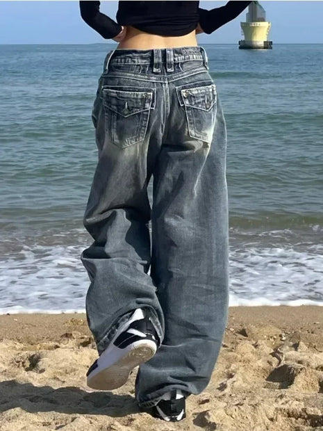 Y2k Jeans larghi vintage Donna Harajuku Vita alta Streetwear Pantaloni in denim oversize Pantaloni coreani Gyaru Grunge Hop Novità