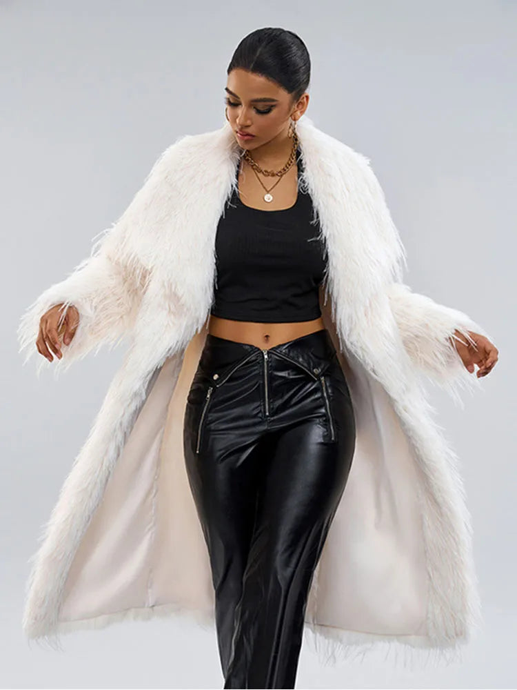 ZADORIN Luxury Designer Tassels Long Black Faux Fur Coat Woman Clothing Winter Big Lapel Fluffy Warm Faux Fur Jacket Outerwears