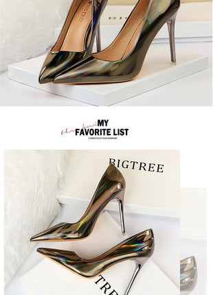 Tacchi alti da donna Blu Verde Décolleté di San Valentino Lusso lucido Stiletto Matrimonio Nuziale Discoteca Moda Semplice Colore solido 1829-2