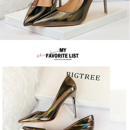 Tacchi alti da donna Blu Verde Décolleté di San Valentino Lusso lucido Stiletto Matrimonio Nuziale Discoteca Moda Semplice Colore solido 1829-2