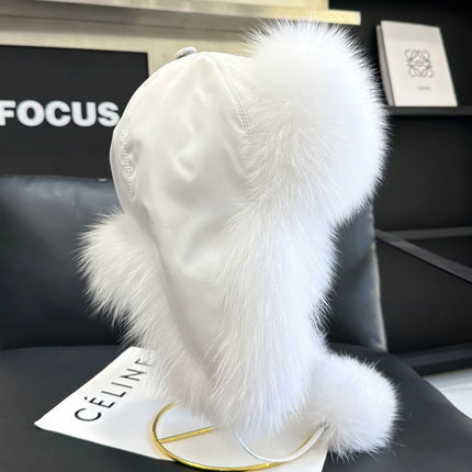 2026 100% Real Fox Fur Hats Women's Russian Ushanka Aviator Trapper Snow Skiing Hat Caps Earflap Winter Raccoon Fur Outerwear Ha