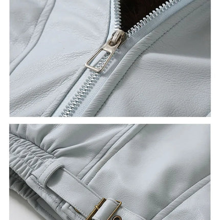 New Parkas Women Leather Jacket Big Fur Collar Tooling Cotton Jacket 2026 Winter Thicke Warm Cotton Padded Coat Female Outerwear