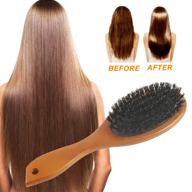 Natural Boar Bristle Brush Comb Anti-Static Oval Hairdressing Hair Styly Comb Wood Woman Hairbrush 2027