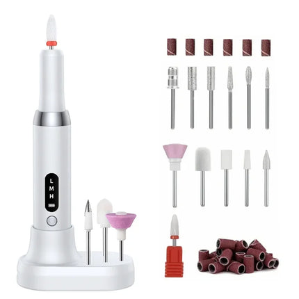 Portable Professional Electric Manicure Nail Drill Polisher Pen, Equipped with Multi-functional Grinding Drill Bits, Efficient Tool for Nail Surface Sanding, Dead Skin Cuticle Removal and DIY Nail Art Creation